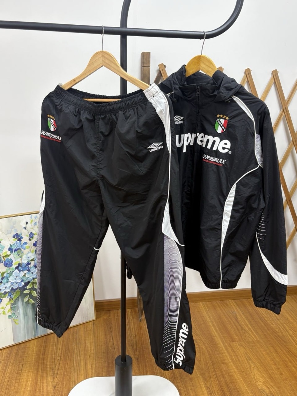 Supreme Black & White Track Jacket and Pants Set